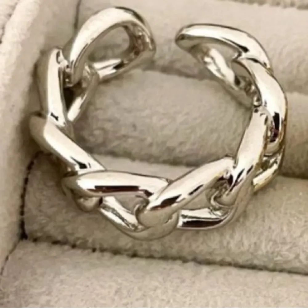 😘925 Sterling Silver Cuban Link Chunky Adjustable Chain Ring Thick